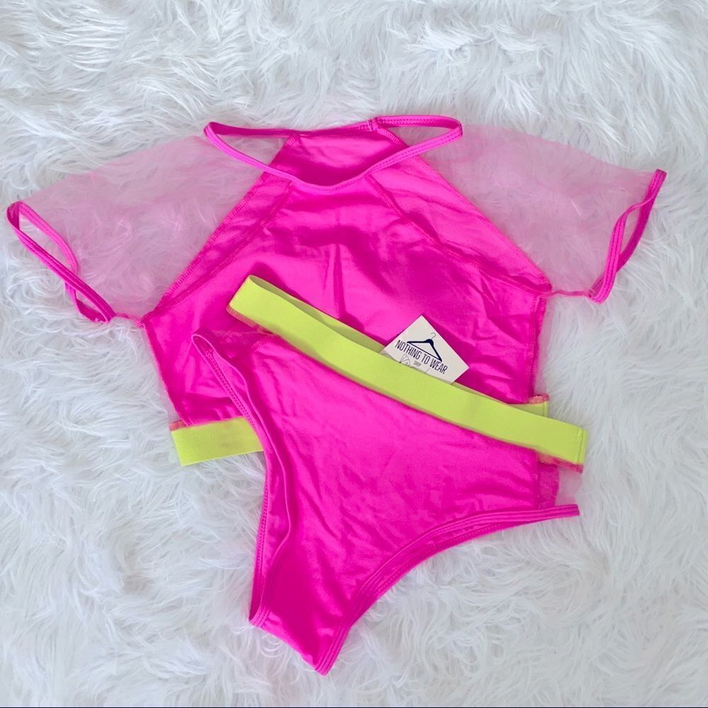 ⭕️ Swimwear Swimsuit 2 Piece Hot Neon Bright Pink Medium